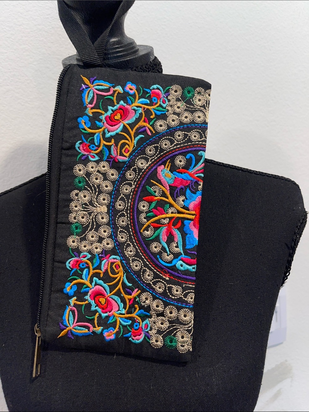 Embroidered Floral Black Drawstring Backpack - Picture 4 of 6